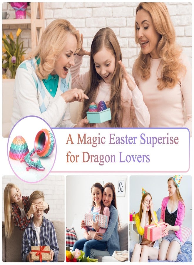 HEFANDAISHU 3D Printed Dragon Easter Egg,8.5in. Articulated Crystal Dragon Fidget Toy,Perfect Basket Essentials Stuffers (1set & 12inch CandyMulti, L8.5inch Dragon&H3.5inch Egg) - Image 2